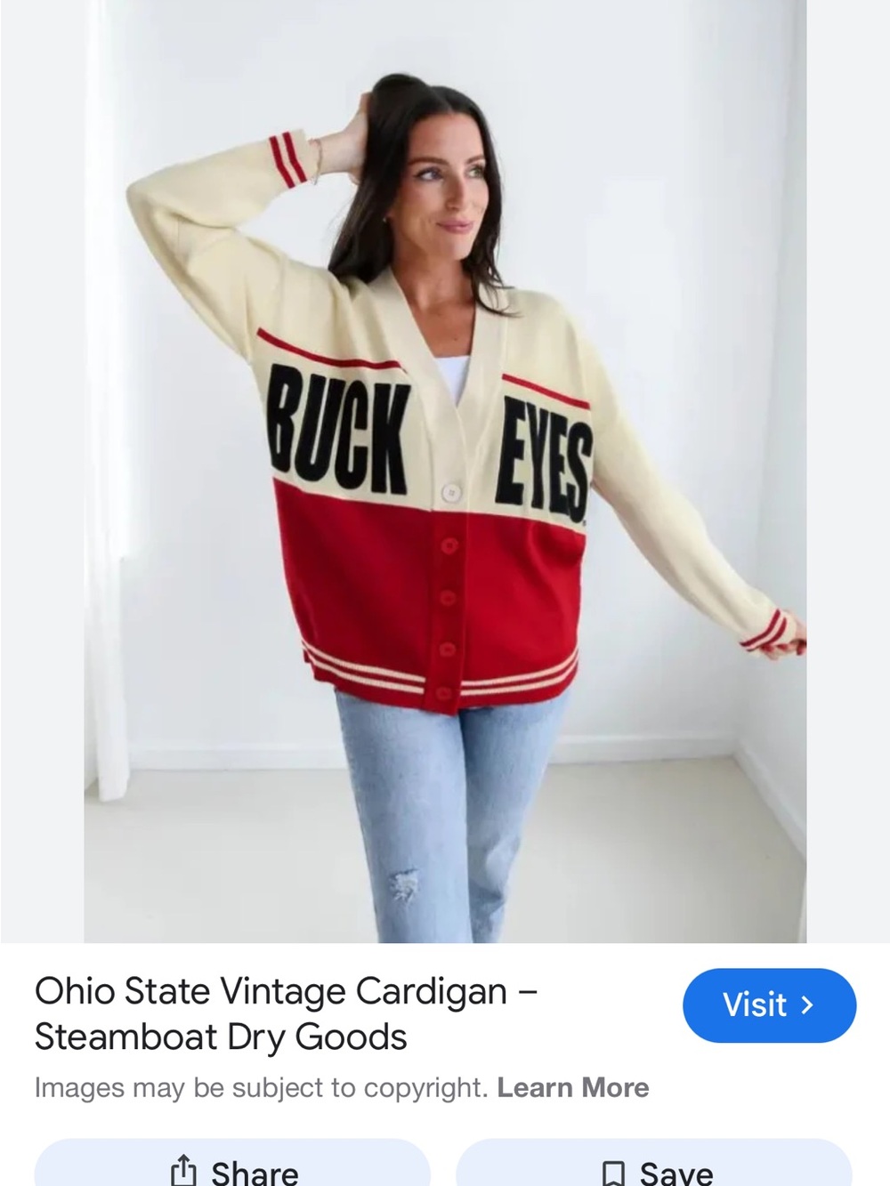 Cream & Red Lettered Cardigan Sweater Jacket Ohio State